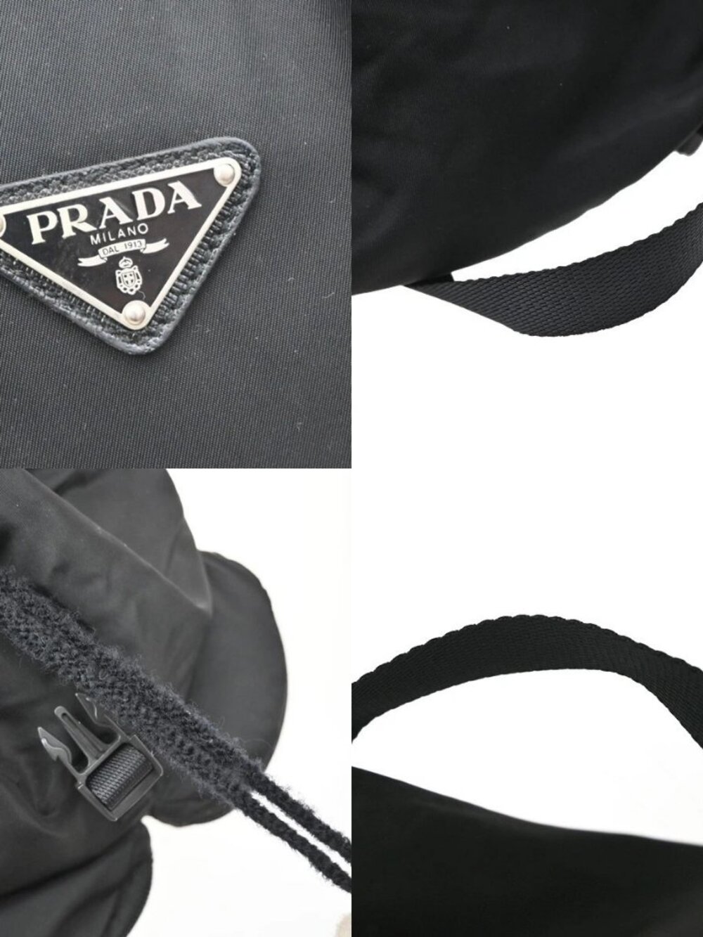 PRADA Logo Drawstring Backpack Bag Tessuto Nylon Leather Black Silver 62KD432 - Picture 9 of 16
